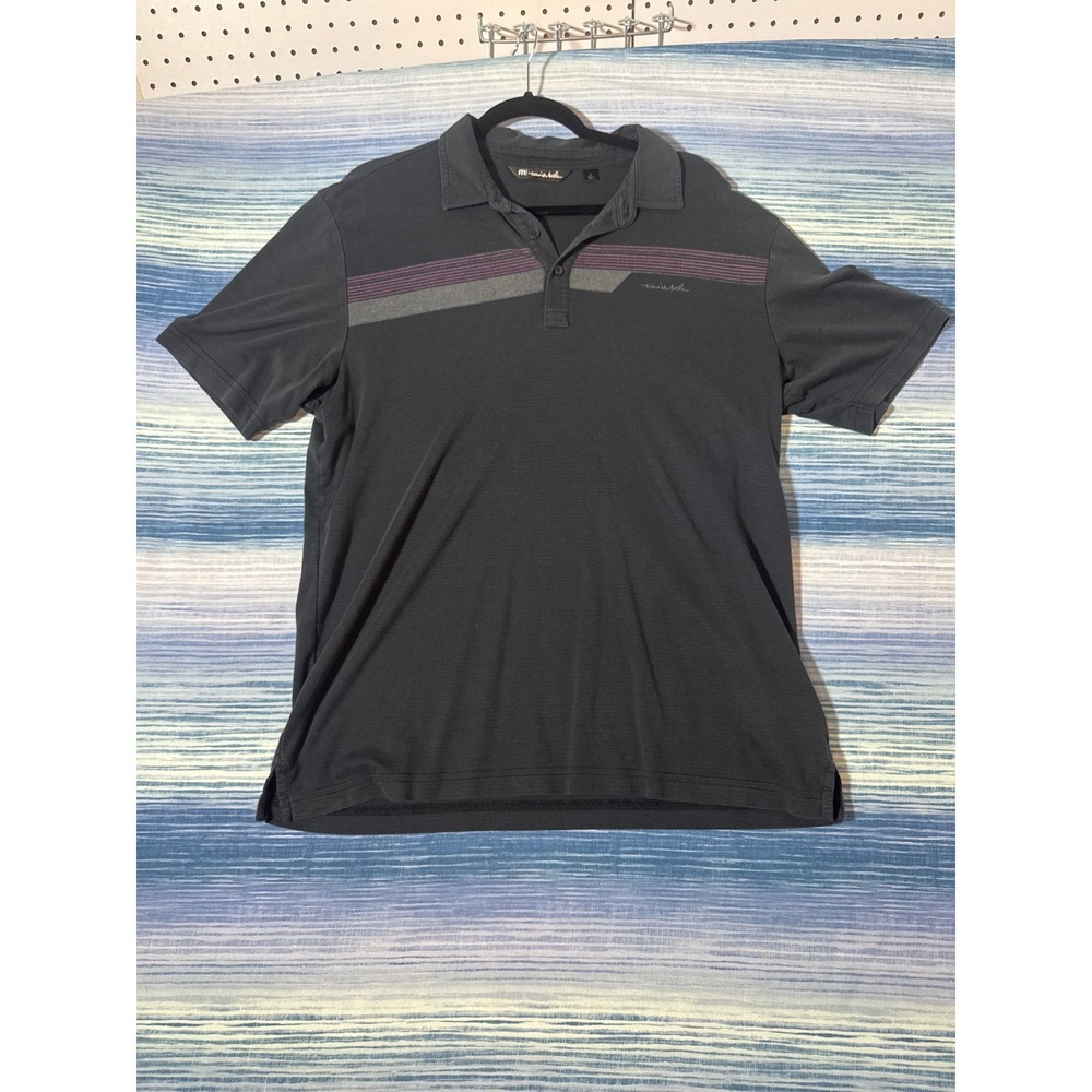 TravisMathew Mens Large Gray Striped Performance Golf Polo Shirt Short Sleeve